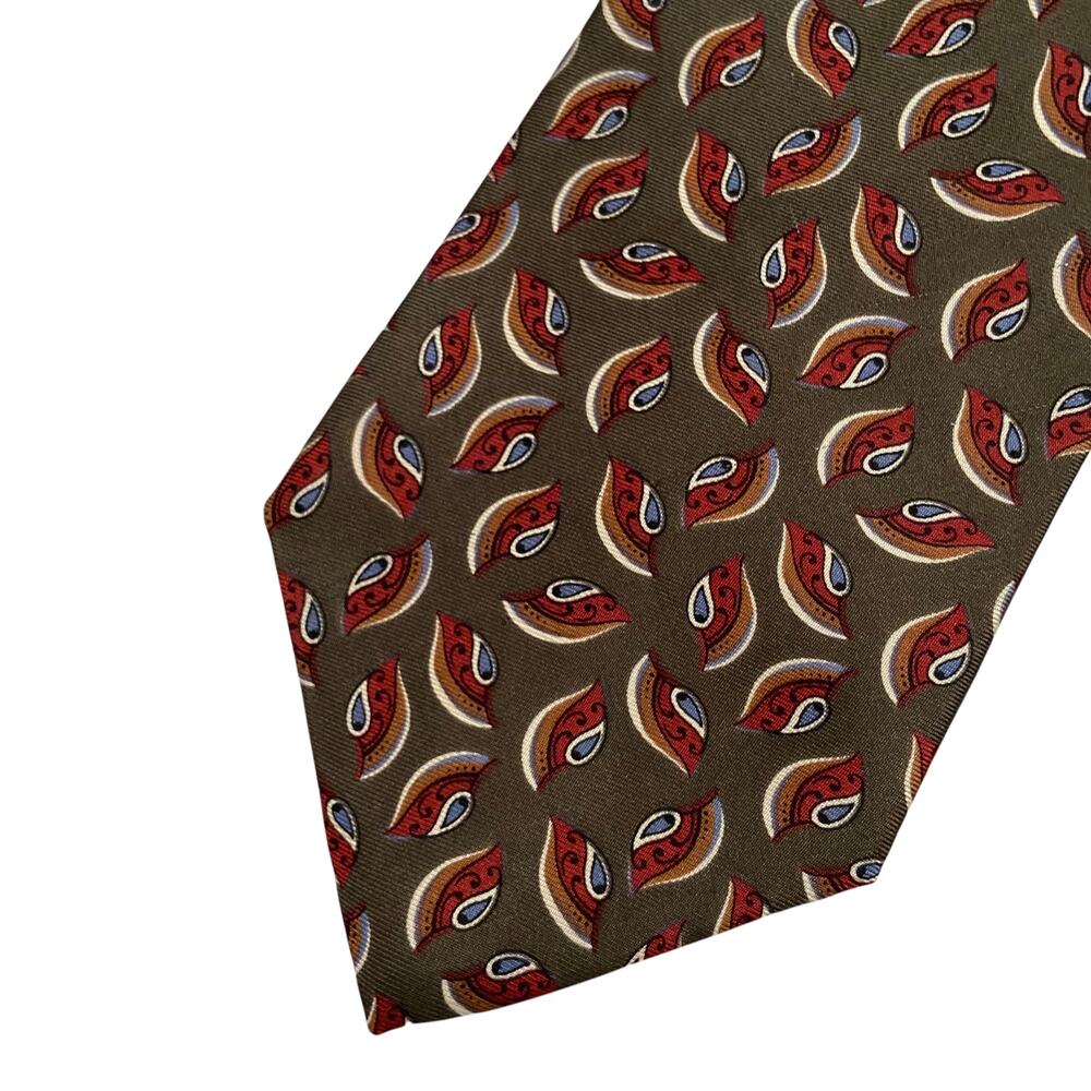 Christian‎ Dior Monsieur Mens Necktie Olive Green Paisley Silk Italy